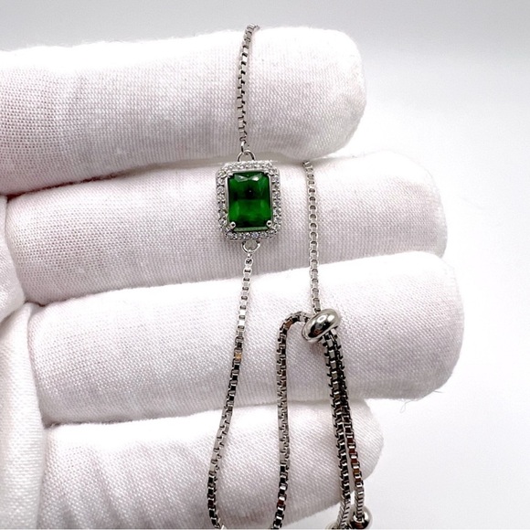 Sale $44 Firm! .925 Sterling Silver Green & Clear Cz Adjustable Bracelet - Picture 15 of 17